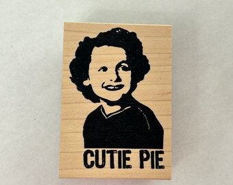 rubber stamp - Cutie Pie smiling girl - Catslife Press - gently used stamp - D04