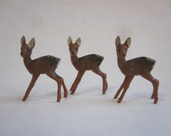 3 vintage miniature plastic deer - deer miniatures - made in Hong Kong, hard plastic tiny deer