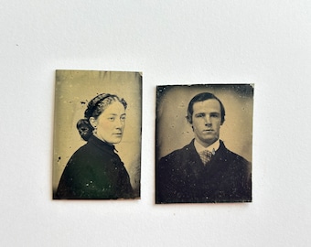 2 antique miniature GEM tintype photos - man and woman - GTG52