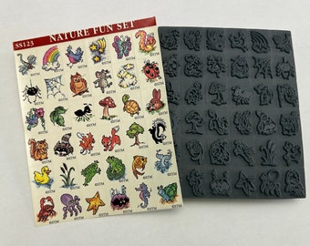 36 pc vintage rubber stamp set - Nature Fun Set - mini nature stamps,  Stampendous SS123 stamp set on foam blocks - SC03