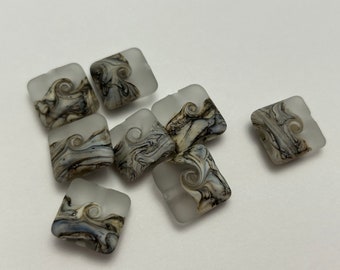 8 handmade artisan lampwork beads - 'Wavy Clear' pillow beads, art glass beads - 15mm x 15mm x 7mm - 12502 - SC07