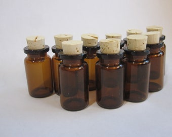 10 small brown glass bottles - with corks or without - vials - 1.5 inches tall - apothecary style bottles