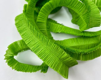 ruffled crepe paper - green crepe paper ruffle - your choice length - festooning for rosettes and more, ruffled crepe