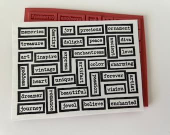 rubber stamp - word mosaic, collage stamp, card stamp - unmounted rubber stamp - 7155