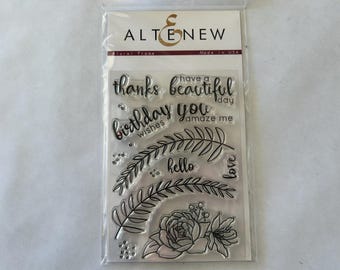 clear stamp set - Altenew FLORAL FRAME sentiments, flower, and leaf branches clear stamp set 2016 - GR01 Y97