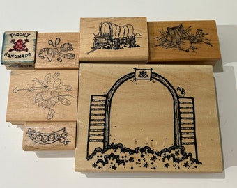 rubber stamp - YOUR CHOICE - stagecoach, window, stump, fairy mouse, peas in a pod, sewing notions, toadily handmade - used stamps - D06