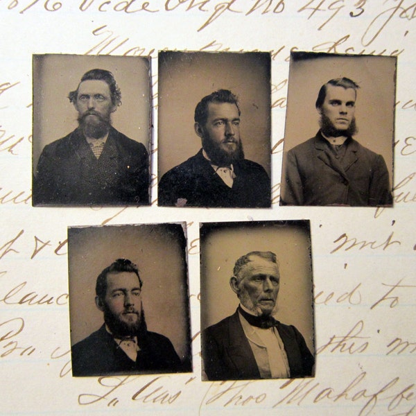 RESERVED for sabine - 5 miniature tintype photos - men with BEARDS - late 1800s - BD3