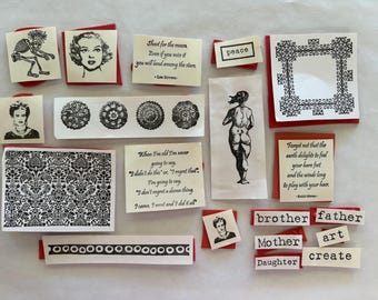 19 rubber stamps - art stamps, patterns, background texture, designs, faceswords, medallions, damask pattern - unmounted rubber - FF10