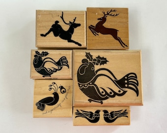 rubber stamp - YOUR CHOICE stamp - Christmas and holiday stamps, partridge, deer, doves - used rubber stamp - D19