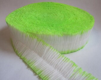 ruffled crepe paper - white with neon green tint - YOUR CHOICE length - festooning for rosettes, decoration, and more, ruffled crepe
