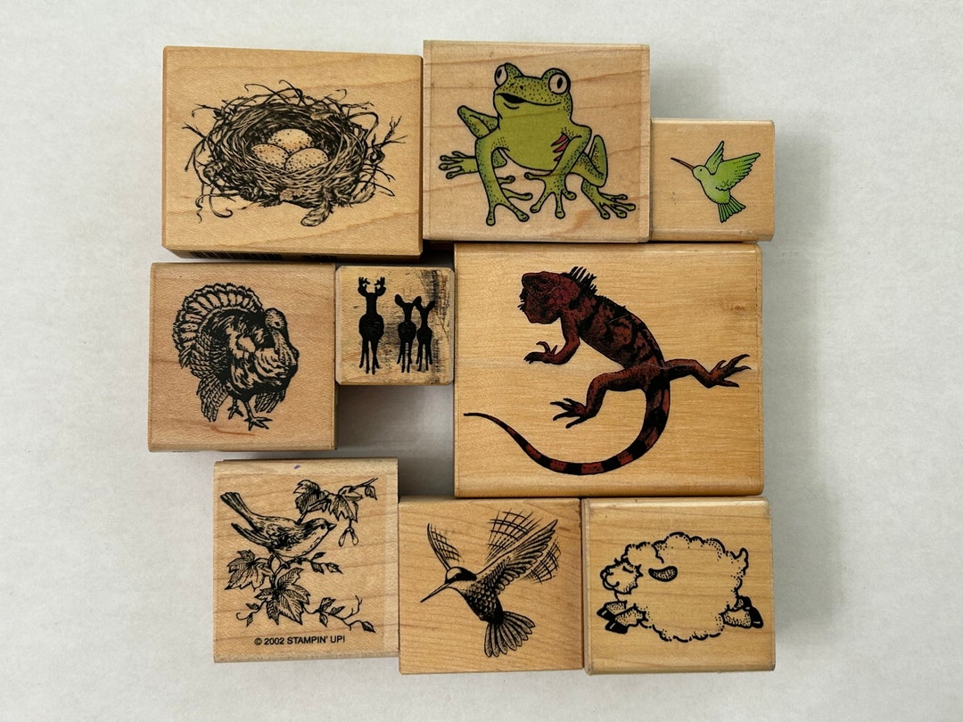 9 Rubber Stamps - Animal Stamps - Lizard, Sheep, Deer, Bird ...