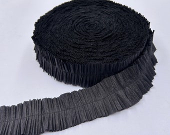 ruffled crepe festooning - black crepe ruffle - YOUR CHOICE length for rosettes, decorations and more - A