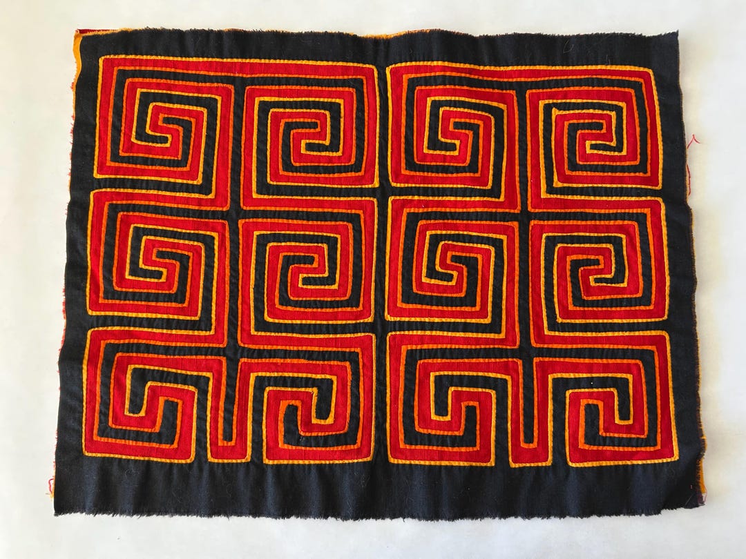 Vintage MOLA Textile - Geometric Greek Key Pattern - 17 X 13 Inches ...