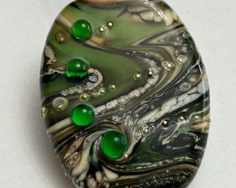 handmade artisan lampwork bead - 'Emerald Portal' tab bead, focal bead, art glass bead - 35mm x 29mm x 10mm - 19443 - SC07