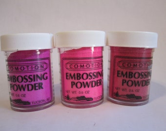 3 jars embossing powder - red, hot pink, fuchsia - COMOTION embossing powders - .6 oz jars - SC03