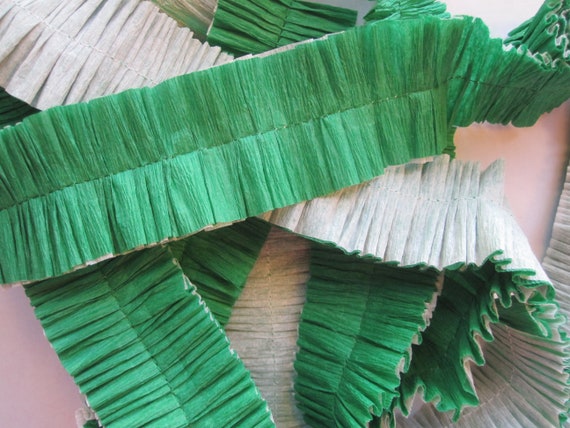 Ruffled Crepe Paper GREEN and WHITE Double Layer Crepe Ruffle for Rosettes,  Paper Crafts, Decor Festooning, Party Decor, White and Green 