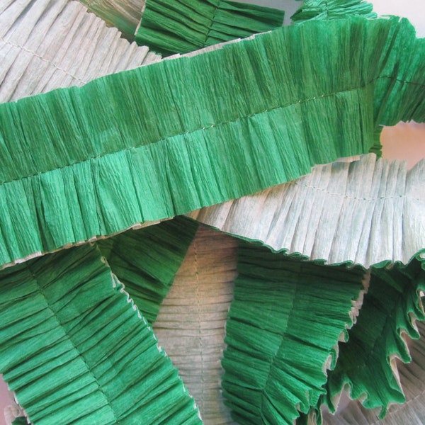 ruffled crepe paper - GREEN and WHITE double layer crepe ruffle for rosettes, paper crafts, decor - festooning, party decor, white and green