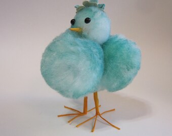 handmade pom pom Easter chick - AQUA pom chick with wired legs