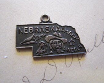 vintage sterling STATE map charm - Nebraska state charm - sterling silver charm STG JMF