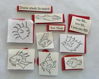 10 rubber stamps - fish themed stamps, fish stamps, best fishes, you are utterly fin-tastic - unmounted rubber stamps FF6