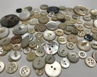 100 vintage SHELL buttons - shell and MOP, assorted buttons, salvaged and used buttons - 100A