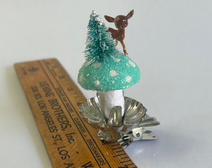 Handmade Clipon Mushroom Ornament Vintage Inspired Spun Cotton