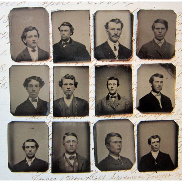 RESERVED for sabine - 12 miniature GEM tintype photos - young men, circa 1800s - YM15