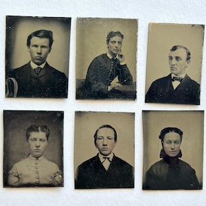6 antique miniature GEM tintype photos - men and women - GTG65
