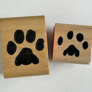 2 rubber stamps - pawprints, paw print stamps - used rubber stamps - D06