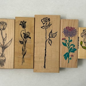 rubber stamp - YOUR CHOICE flower stamp - long stemmed rose, lily, mum, tulip - gently used stamps - SC03 D23