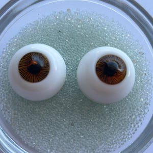 vintage glass doll eyes - 22mm hollow glass round eyes, brown iris - P22BR07