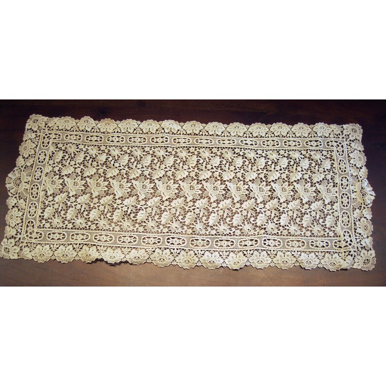 Vintage lace dresser scarf large rectangle doily roses Etsy