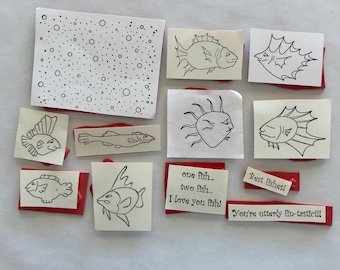 12 rubber stamps - fish stamps, bubbles, best fishes, you are utterly fin-tastic - unmounted rubber stamps - FF5