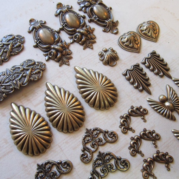24 metal stampings, charms - victorian, art nouveau