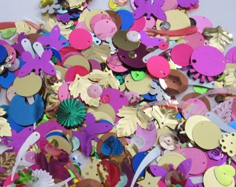 1/2 cup sequin mix - mostly vintage ASSORTED mix - cup sequins, flat sequins, shaped sequins and spangles