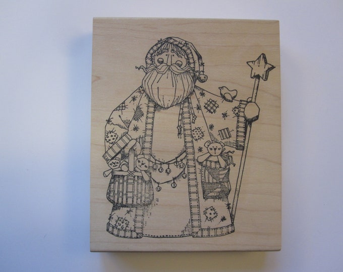 Vintage Rubber Stamp Large Folk Art Santa Claus Stamp Peddler's Pack