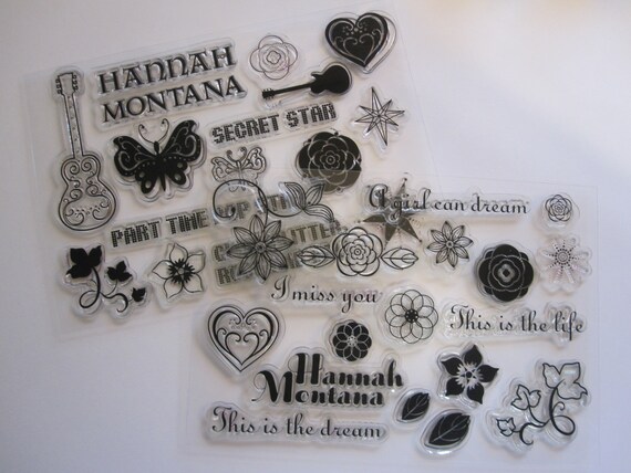 Clear Cling Stamps hannah Montana Clear Stamps 2 Sheets Pop Star, Glitter  Glam, Guitars Flowers, Girls Destash Supplies U 