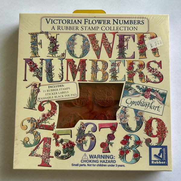 vintage rubber stamp set - Victorian Flower Numbers stamp set, foam block mounts, Cynthia Hart Rubber Stampede - SC03