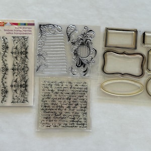 4 sets clear stamps - scrip, elegant borders, journal spots, label frames - clear cling stamps - GR01 UMB22