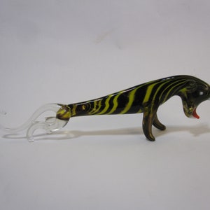 vintage art glass TIGER figurine - 8.25 inches - multi-color swirl glass tiger figure