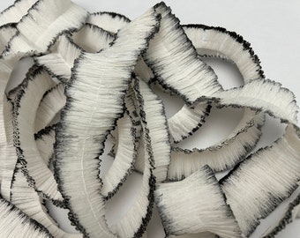 ruffled crepe paper - white with black tint - YOUR CHOICE length - festooning for rosettes, decoration, and more, ruffled crepe streamer