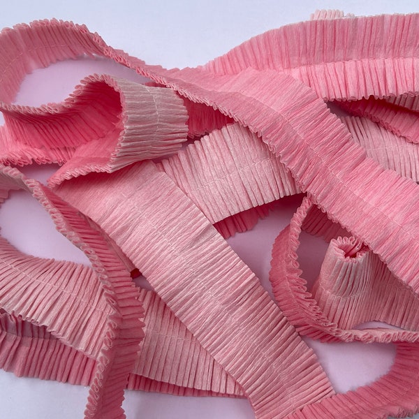 ruffled crepe festooning - pink and white double layer crepe ruffle - YOUR CHOICE length for rosettes, decorations and more