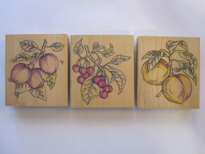 Rubber Stampede stamps or cherries used rubber stamp plums peaches YOUR CHOICE fruit stamp rubber stamp