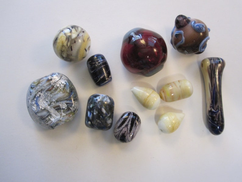 freeform focal beads assorted sizes and shapes 11 lampwork beads neutral mix