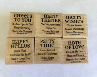 6 rubber stamps - Stampin' Up Lots of Thoughts - many thanks, happy hellos, party time, merry wishes and more