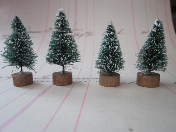 12 miniature bottle brush trees - approx 1.5 inches - green, flocked, sisal