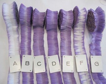 ruffled crepe paper - YOUR CHOiCE - purple lavender lilac shades - ruffled crepe streamer festooning - for rosettes, decoration, and more