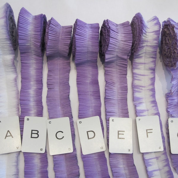 ruffled crepe paper - YOUR CHOiCE - purple lavender lilac shades - ruffled crepe streamer festooning - for rosettes, decoration, and more