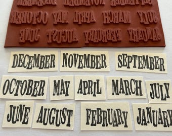 12 rubber stamps - month stamps - months of the year - rubber only - unmounted - 7222