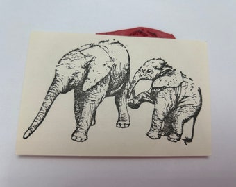 rubber stamp - elephants - mother and baby elephant stamp - unmounted stamp - UML370